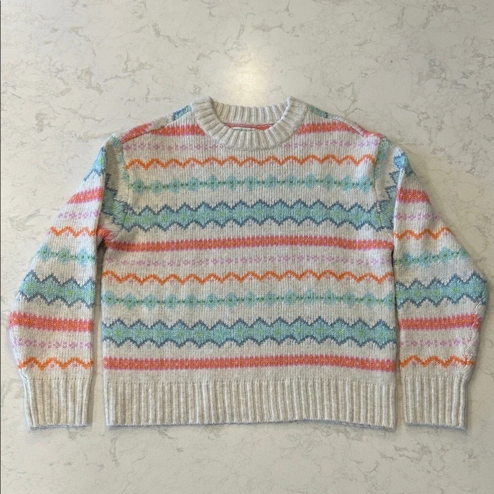 AE American Eagle Oversized Fair Isle Clean Girl Crewneck Sweater S Small